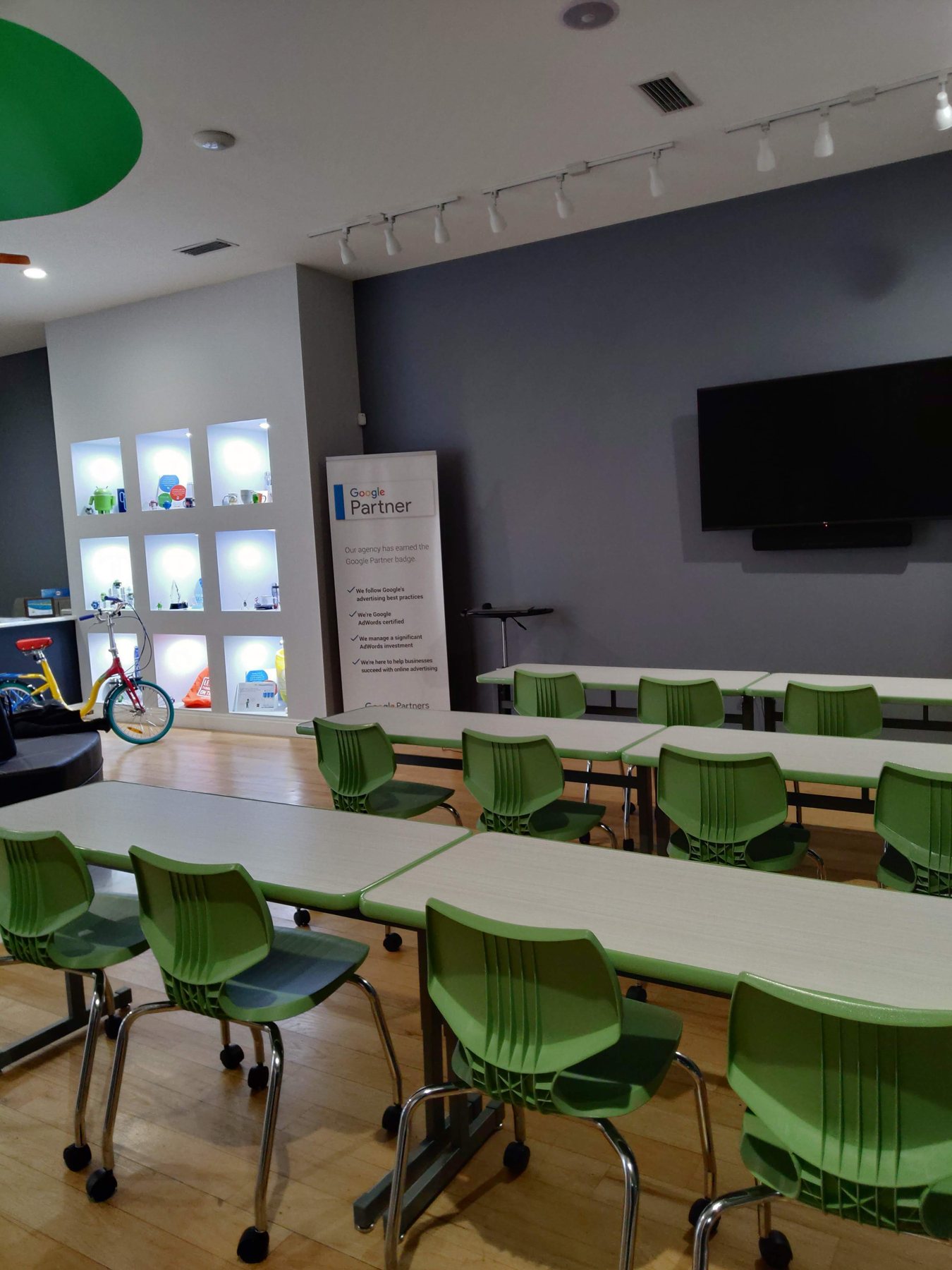 Mica Specialties training room with Google Partner banner